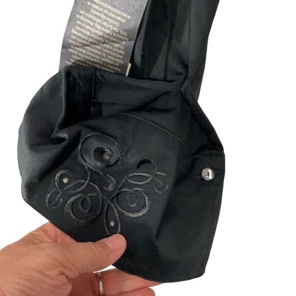 Christine Alexander Embroidered Black Zip Front Long Sleeve Embellished Shirt M - Picture 7 of 11